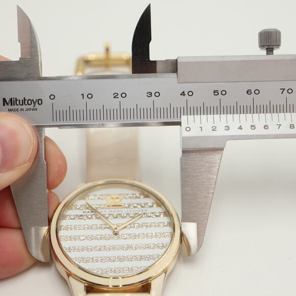 Marc Jacobs Lidia Stripe Gold Tone White 40mm Glitz Womens Watch w New Battery main image 4